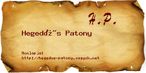 Hegedűs Patony névjegykártya